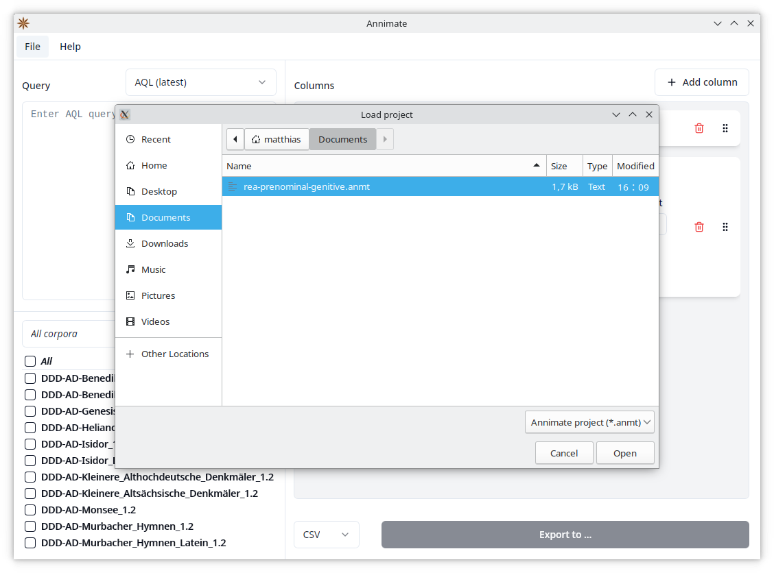 Screenshot showing “Load project” dialog