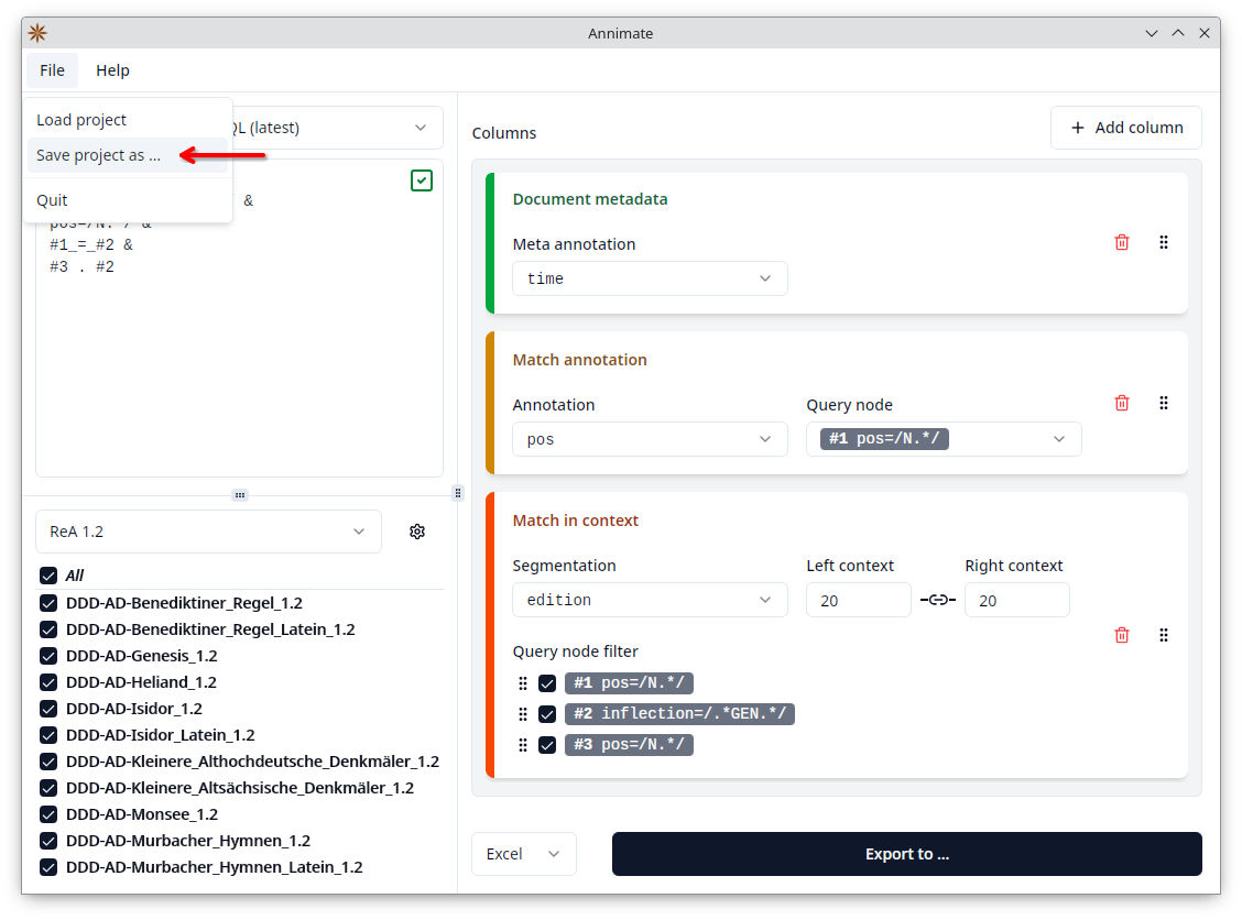 Screenshot showing “Save project as …” option